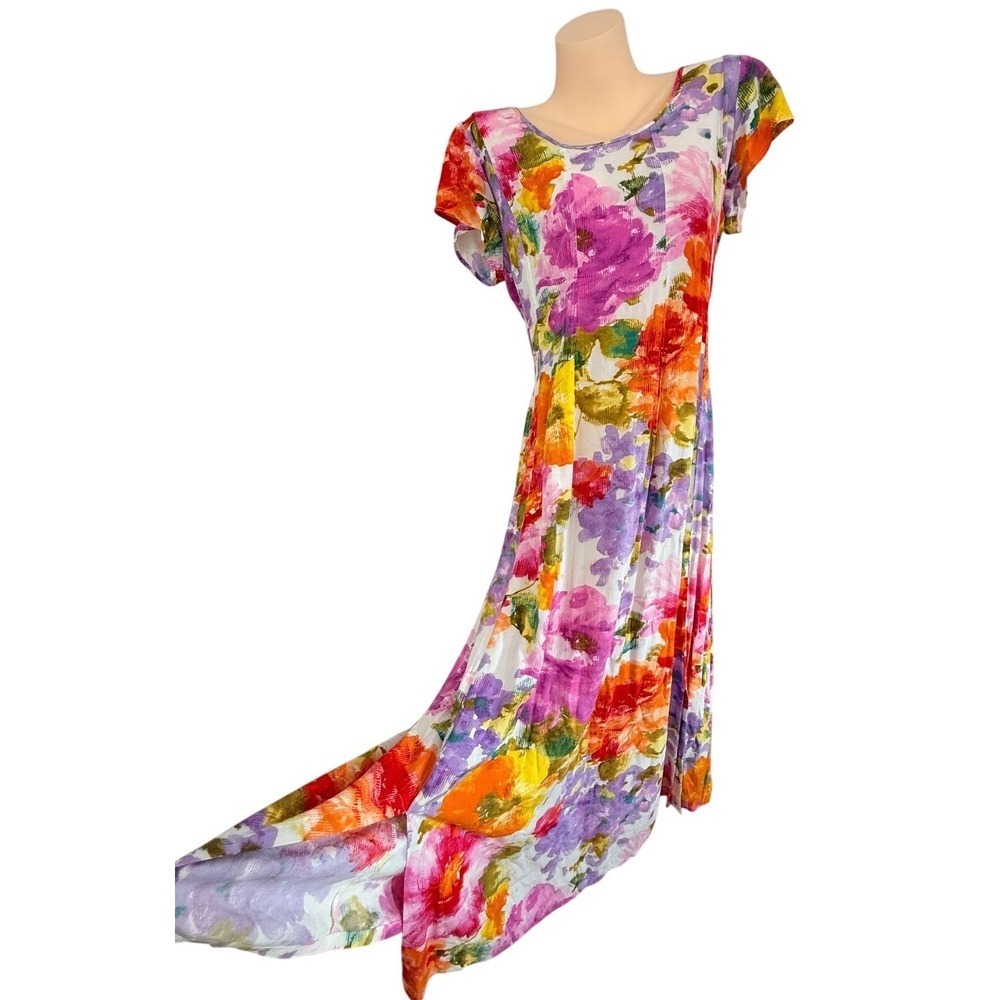 Jams World Vintage Floral Maxi Dress Large Colorful Boho Hawaiian
